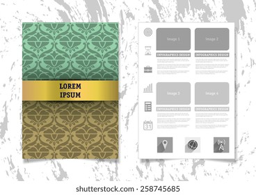 Infographic Vector Illustration with Abstract Geometric Pattern Background. Concrete Texture. Business Template for Flyer, Banner, Placard, Poster, Brochure Design. Graphic Ornament and Elements
