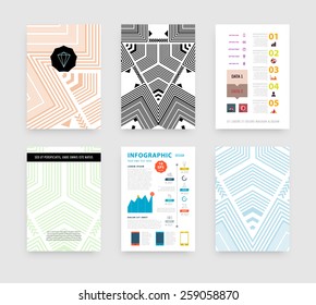 Infographic Vector Illustration with Abstract Geometric Pattern Background. Business Template for Flyer, Banner, Placard, Poster, Brochure Design. Graphic Black Ornament and Elements. Technology Art