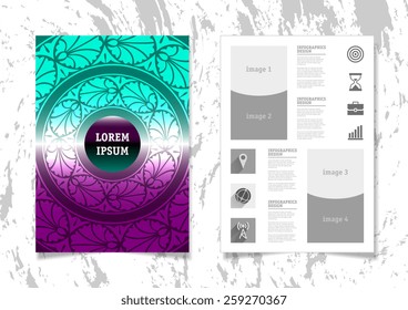 Infographic Vector Illustration with Abstract Geometric Pattern Background. Concrete Texture. Business Template for Flyer, Banner, Placard, Poster, Brochure Design. Graphic Ornament and Elements