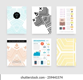 Infographic Vector Illustration with Abstract Geometric Pattern Background. Business Template for Flyer, Banner, Placard, Poster, Brochure Design. Graphic Black Ornament and Elements. Hipster Art