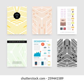 Infographic Vector Illustration with Abstract Geometric Pattern Background. Business Template for Flyer, Banner, Placard, Poster, Brochure Design. Graphic Black Ornament and Elements. Hipster Art