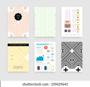 Infographic Vector Illustration with Abstract Geometric Pattern Background. Business Template for Flyer, Banner, Placard, Poster, Brochure Design. Graphic Black Ornament and Elements. Hipster Art