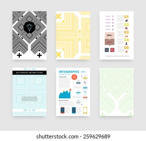 Infografische Vektorgrafik mit abstrakter geometrischer Musterhintergrund. Geschäftsvorlage für Flyer, Banner, Platzierung, Poster, Broschüre Design. Grafisches Schwarzes Ornament und Elemente. Hipster Art