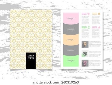 Infographic Vector Illustration with Abstract Geometric Pattern Background. Concrete Texture. Business Template for Flyer, Banner, Placard, Poster, Brochure Design. Graphic Ornament and Elements