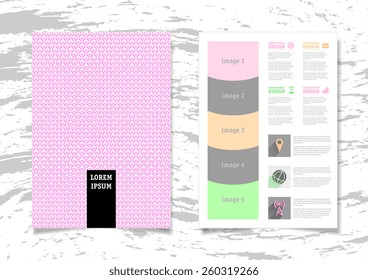 Infographic Vector Illustration with Abstract Geometric Pattern Background. Concrete Texture. Business Template for Flyer, Banner, Placard, Poster, Brochure Design. Graphic Ornament and Elements