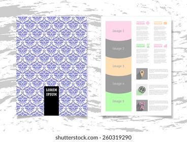 Infographic Vector Illustration with Abstract Geometric Pattern Background. Concrete Texture. Business Template for Flyer, Banner, Placard, Poster, Brochure Design. Graphic Ornament and Elements