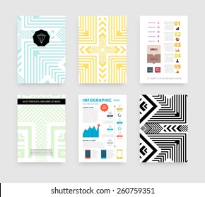 Infographic Vector Illustration with Abstract Geometric Pattern Background. Business Template for Flyer, Banner, Placard, Poster, Brochure Design. Graphic Black Ornament and Elements. Technology Art