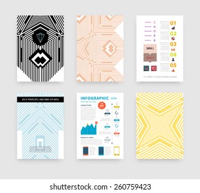 Infographic Vector Illustration with Abstract Geometric Pattern Background. Business Template for Flyer, Banner, Placard, Poster, Brochure Design. Graphic Black Ornament and Elements. Technology Art