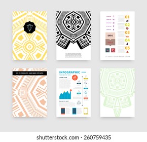 Infographic Vector Illustration with Abstract Geometric Pattern Background. Business Template for Flyer, Banner, Placard, Poster, Brochure Design. Graphic Black Ornament and Elements. Technology Art