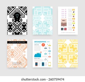Infographic Vector Illustration with Abstract Geometric Pattern Background. Business Template for Flyer, Banner, Placard, Poster, Brochure Design. Graphic Black Ornament and Elements. Technology Art