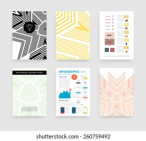 Infographic Vector Illustration with Abstract Geometric Pattern Background. Business Template for Flyer, Banner, Placard, Poster, Brochure Design. Graphic Black Ornament and Elements. Technology Art