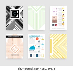 Infografische Vektorgrafik mit abstrakter geometrischer Musterhintergrund. Geschäftsvorlage für Flyer, Banner, Platzierung, Poster, Broschüre Design. Grafisches Schwarzes Ornament und Elemente. Technologie-Kunst