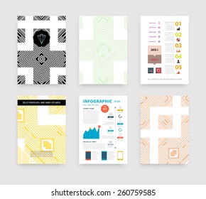 Infographic Vector Illustration with Abstract Geometric Pattern Background. Business Template for Flyer, Banner, Placard, Poster, Brochure Design. Graphic Black Ornament and Elements. Technology Art
