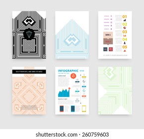 Infographic Vector Illustration with Abstract Geometric Pattern Background. Business Template for Flyer, Banner, Placard, Poster, Brochure Design. Graphic Black Ornament and Elements. Technology Art