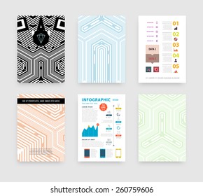 Infographic Vector Illustration with Abstract Geometric Pattern Background. Business Template for Flyer, Banner, Placard, Poster, Brochure Design. Graphic Black Ornament and Elements. Technology Art
