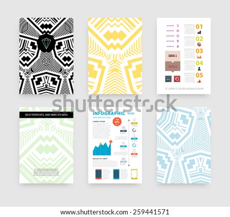 Infographic Vector Illustration with Abstract Geometric Pattern Background. Business Template for Flyer, Banner, Placard, Poster, Brochure Design. Graphic Black Ornament and Elements. Hipster Art