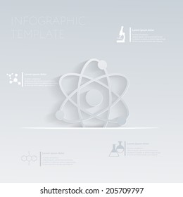 Infographic. vector illustration, the atom, molecule. the symbol of physics and chemistry. template graphic or website layout. paper flat icon with a shadow.