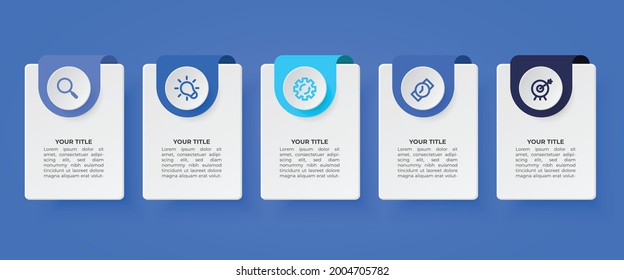 Infographic Vector Illustration In Blue With Five Option, Step, Section, Process, Part, Plan, Timeline, And Graph. Suitable For Business Graphic Assets, Presentation, Website, Banner, Brochure, Etc.