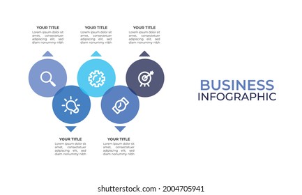 infographic vector illustration in blue with five option, step, section, process, part, plan, timeline, and graph. suitable for business graphic assets, presentation, website, banner, brochure, etc.