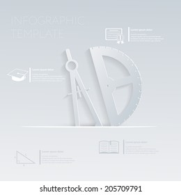 Infographic. vector illustration, compass and protractor. template graphic or website layout. paper flat icon with a shadow.