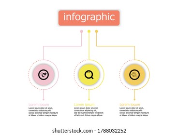 Plantilla de diseño de ilustración vectorial de infografía. Plantilla vectorial de diseño de infografías de tres pasos de línea de tiempo. Concepto creativo para infografía. Se utiliza para diseño, flujos de trabajo, banners, diseño web.