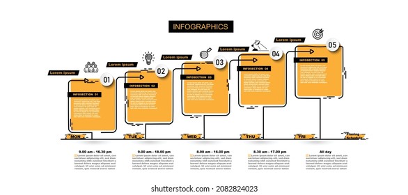 Ilustración vectorial infográfica Conexión de línea delgada en gráfico de temas naranja plantilla de color de papel de color de papel de color para la gráfica de presentación de diagrama y el concepto de negocio con opciones de elemento

