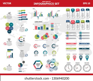 Infographic vector mega set. Rich collection of elements for marketing presentation, business reports, data visualisation, quality layout templates, data analytics or other projects.