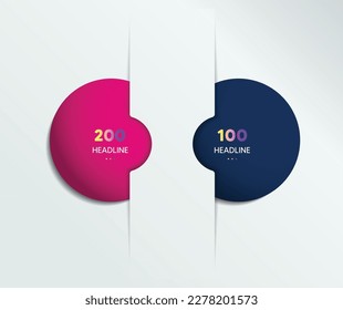 Banner de opción de vector gráfico con 2 pasos. Esferas de color, bolas, burbujas. Plantilla de infografía.
