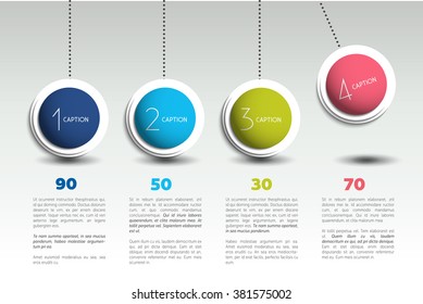 Banner de opción vector gráfico con péndulo. Esferas de color, bolas, burbujas.Plantilla de infografía.