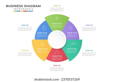 Infografische Vektorgrafik, Zyklusdiagramm, Grafik, Präsentationstabelle. Geschäftskonzept mit 6 Schritten.