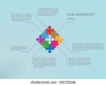 infographic vector with puzzle pieces on blue background