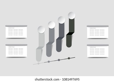 Infographic vector in shades of gray showing an upward trend on the timeline. Blank rectangles on the sides are ready for your text.