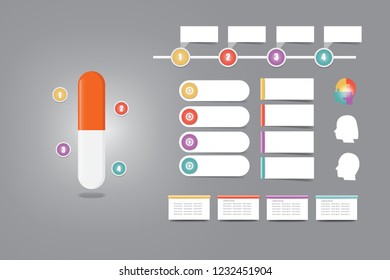 Infographic vector showing capsule of the drug or vitamin with a free place ready for your text. The vector is prepared for presentation of a drug with four active drug substances.