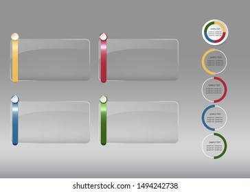 Infographic vector showing  four empty transparent  glass rectangles with colored metal strips ready for your text.