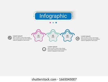 Infographic vector star design business infographic template with 3 options. Creative concept for infographics. Use workflow layout, diagram, business step options, banner, web design.
