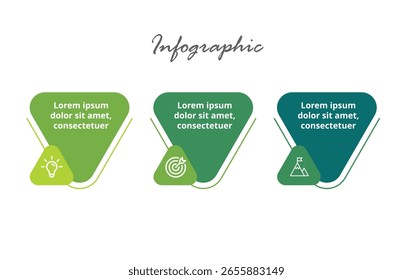 Plantilla de Vector de infografía para 3 pasos comerciales que incluyen estrategia, línea de tiempo, flujo de trabajo, marketing, operaciones y diseño de presentación Corporativa.