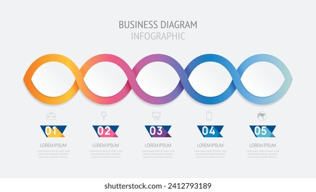 Infographic vector template with 5 steps for business. 3D paper geometric label. for content, brochure, diagram, timeline, web design. Vector