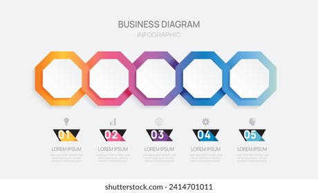 Infographic vector template with 5 steps for business. 3D paper geometric label. for content, brochure, diagram, timeline, web design. Vector