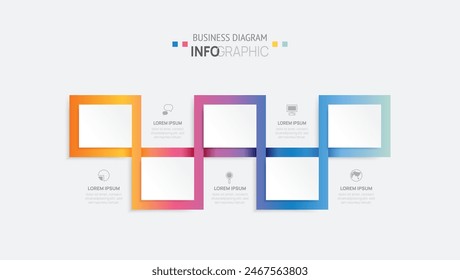 Infographic vector template with 5 steps for business. 3D paper geometric Vector label.