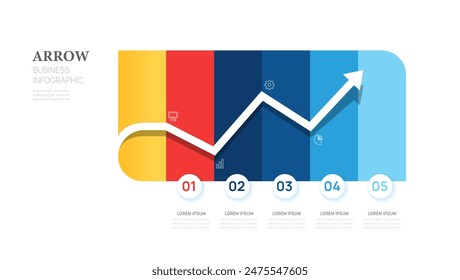 Infografik Vektorgrafik Vorlage mit 5 Stufen für Unternehmen. Geometrisches 3D-Papieretikett.