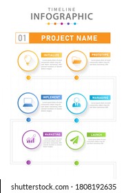 Infographic vector template, 6 Steps Modern Timeline diagram with process planner, presentation vector infographic.