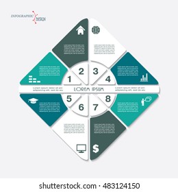 infographic vector template with 8 steps, parts, options, sectors, stages. Can be used for graph, pie chart, workflow layout, cycling diagram, brochure, report, presentation, web designeducation
