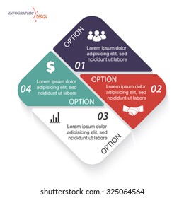 Se puede utilizar una plantilla vectorial de infografía para proyectos o presentaciones empresariales con 4 segmentos para diseño web, flujo de trabajo o diseño gráfico, diagrama, educación