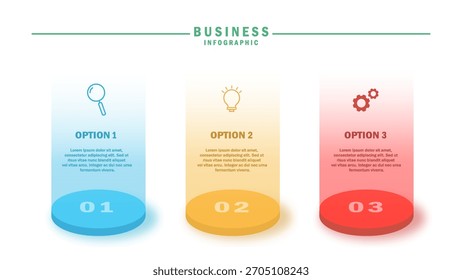 Infographic vector template with icons and 3 options or steps. Ideal for process diagrams, workflow layouts, presentations, flow charts, and banners.