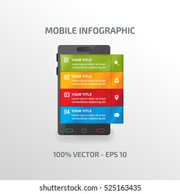 Infographic vector template for mobile marketing, 4 steps, options, list, perfect for business presentation, reporting, includes icon