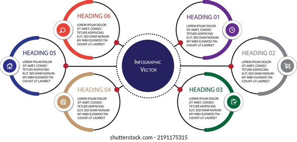 Infographic Vector Thin Line Circular Design Label with Icons Template. Infographic Template. Business Concept With 6 Steps. EPS 10