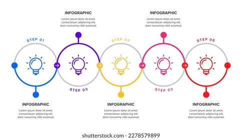 Infographic Vector. Timeline Infographic Design Template with 5 Steps or Options. Creative 5-Step Workflow Process or Roadmap Infographic. Stock Vector.