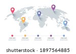 infographic vector world map with multiple locations. world map with color pointers and text. Simple World map infographic communication template with pointer marks