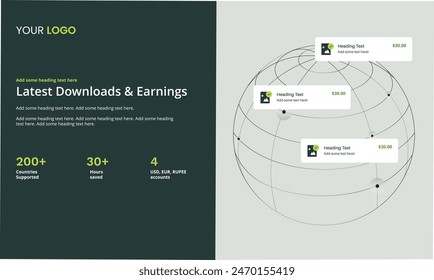 infographic vector world map with multiple locations. world map with color pointers and text. Simple globe infographic communication template showing downloads and earnings.