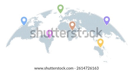 Infographic vector world map with multiple locations. world map with color pointers and text. Simple World map
